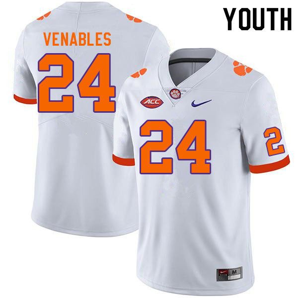 Youth #24 Tyler Venables Clemson Tigers College Football Jerseys Sale-White